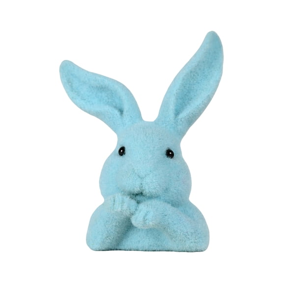 6.3-Inch Adorable Blue Easter Bunny Statue, Fuzzy Flocked Rabbit Decor for Spring Festivities, Charming Animal Figurine for Mantels, Shelves and Party Tables 6.3in Blue
