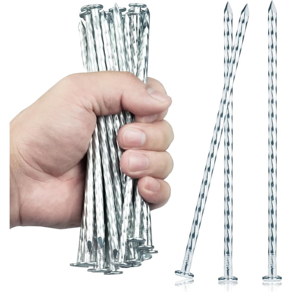6.3-Inch Galvanized Heavy-Duty Landscape Stakes, (150-PACK) Spiral Metal Turf Spikes for Artificial Grass, Paver Edging, Weed Barrier, Securing Fences and More