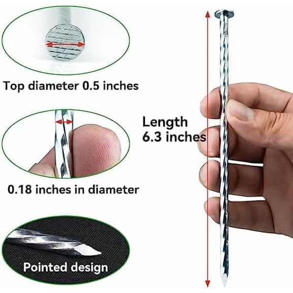 6.3-Inch Galvanized Heavy-Duty Landscape Stakes, (150-PACK) Spiral Metal Turf Spikes for Artificial Grass, Paver Edging, Weed Barrier, Securing Fences and More