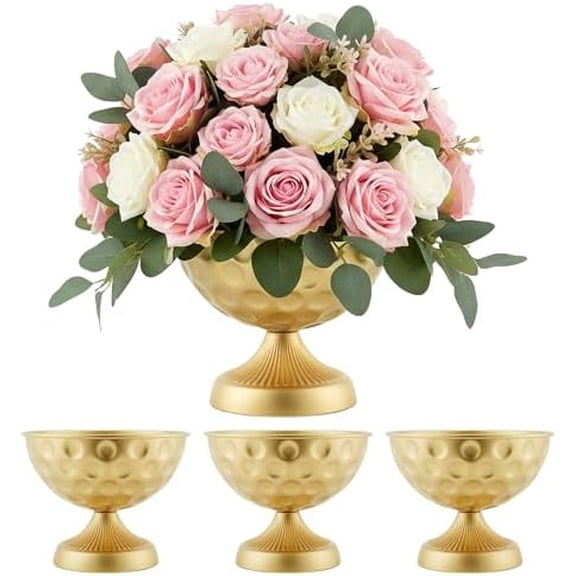 6.3 Inch Gold Compote Vases for Centerpieces, Set of 4 Gold Metal Flower Vases for Centerpiece, Pedestal Bowls Urn Vase Bulk for Wedding Table Floral Arrangement$$Home Decor, Kitchen, & Other