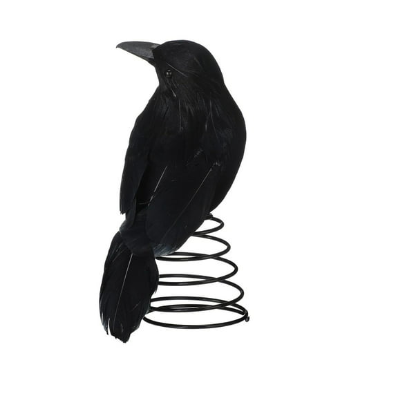 6.3 Inch Halloween Black Crow Tree Top Ornament, Funny Decorative Raven with Metal Spring Base Holiday Home Decoration