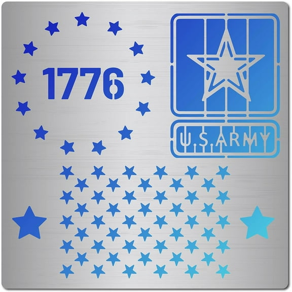 6.3 Inch Independence Day Metal Stencils American Flag 50 Star and 13 Stars 1776 Stainless Steel USA Army Templates for Wood Burning Engraving Crafting Scrapbook Art Ornate Party grey