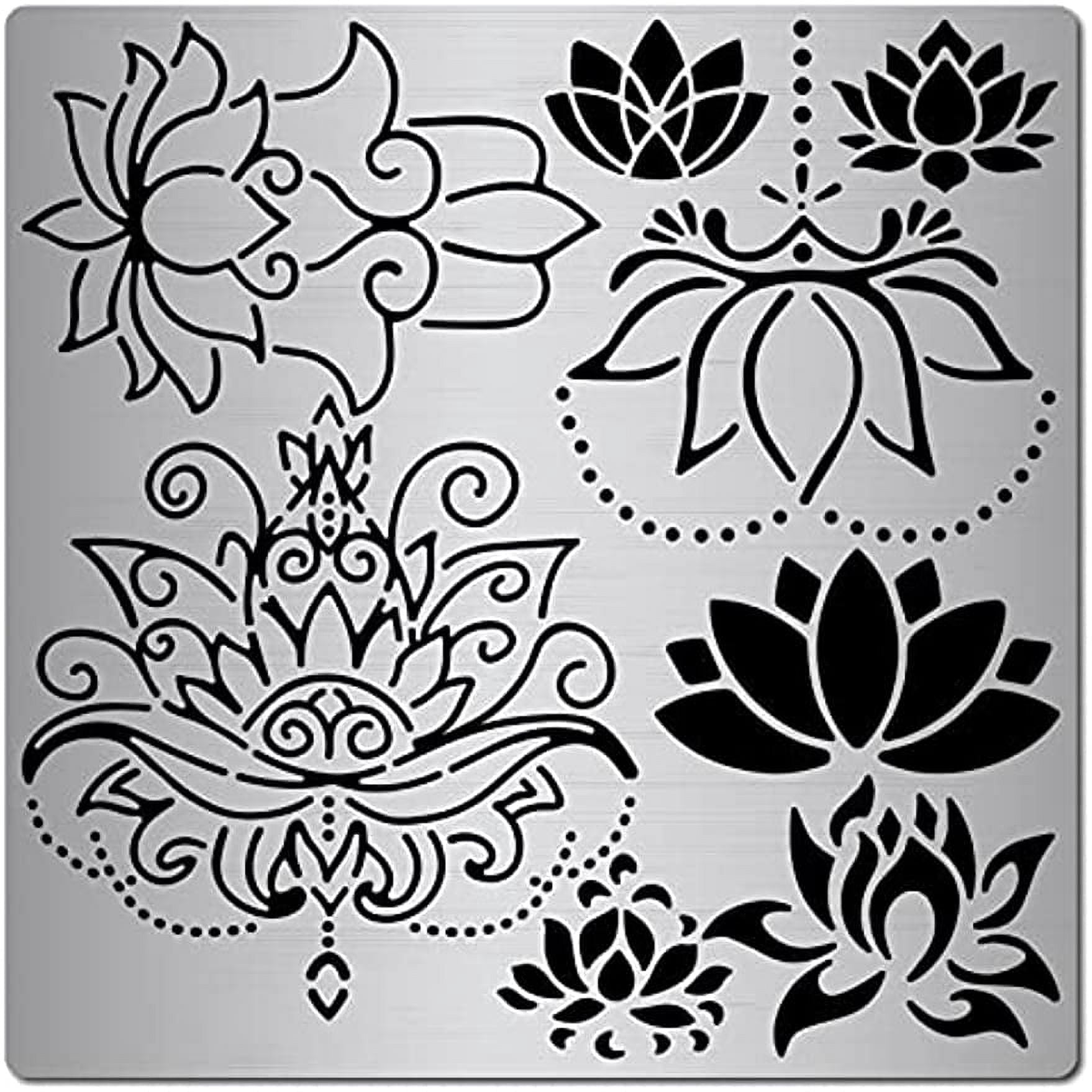 Pyrography Lotus 6.3 Inch Lotus Metal Stencil Flower Yoga Stencils Stainless Steel ...