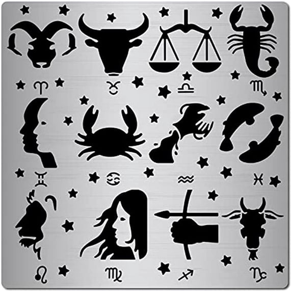 6.3 Inch Metal Constellations Stencils Zodiac Glyphs Symbols Stainless Steel Astrological Astrology Horoscope Sign Template Stencil for Painting Wood Burning Pyrography Engraving Crafts