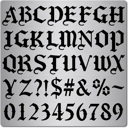 6.3 Inch Metal Gothic Font Lettering Stencil 1" High Stainless Steel Old English Font Ancient Alphabet Number Template Punctuation Stencils for Painting Wood Burning Engraving Crafts Gray DIY
