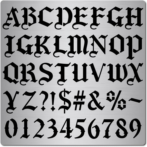 6.3 Inch Metal Gothic Font Lettering Stencil 1" High Stainless Steel Old English Font Ancient Alphabet Number Template Punctuation Stencils for Painting Wood Burning Engraving Crafts Gray DIY