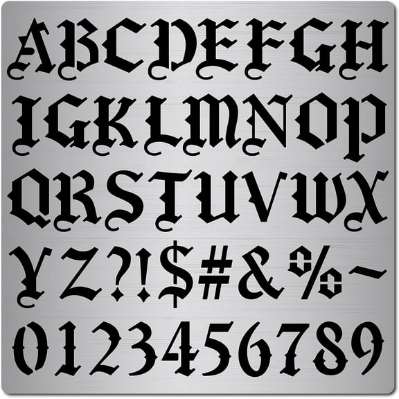 6.3 Inch Metal Gothic Font Lettering Stencil 1" High Stainless Steel Old English Font Ancient Alphabet Number Template Runes Punctuation Stencils for Painting Wood Burning Engraving Crafts