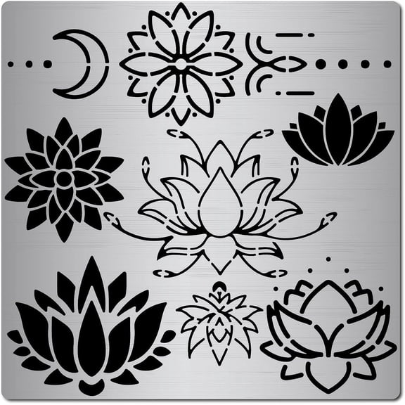 6.3 Inch Metal Lotus Stencil Flower Pattern Stainless Steel Template Reusable Stencils Journal Tool for DIY Making