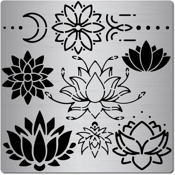 6.3 Inch Metal Lotus Stencil Flower Pattern Stainless Steel Template Reusable Stencils Journal Tool