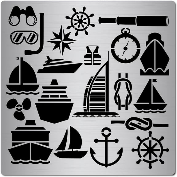 6.3 Inch Metal Nautical Stencil Stainless Steel Ocean Anchor Lighthouse Painting Reusable Template Journal Tool for Painting Wood Burning Pyrography and Engraving for DIY