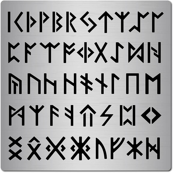 6.3 Inch Metal Runes Stencil Wicca Stainless Steel Ancient Alphabet Elder Futhark Plantillas Abecedarios Painting Template for Painting Wood Burning Pyrography and Engraving Crafts
