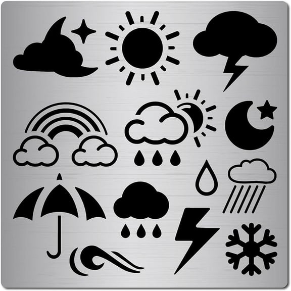 6.3 Inch Metal Weather Stencil Rainbow Template Moon Star Rain Drop Clouds Snowflake Stainless Steel Painting Reusable Template Stencils for Painting Wood Burning Pyrography and Engraving