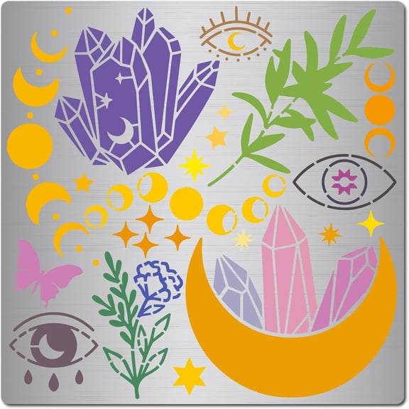 6.3 Inch Moon Phase Stencil Butterfly Plants Eye Drawing Template Square Bookmark Reusable Stainless Steel Stencils for DIY Making