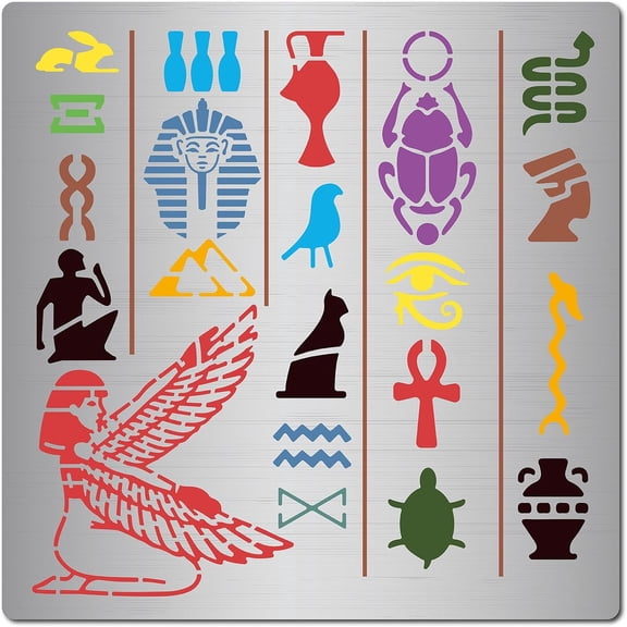 6.3 Inch Pyramid Metal Stencil Egyptian Hieroglyphs and The God Nekhbet Metal Template Stainless Steel Journal Planner Stencils for DIY Wood Burning Drawing Carving Pyrography Painting on Wood