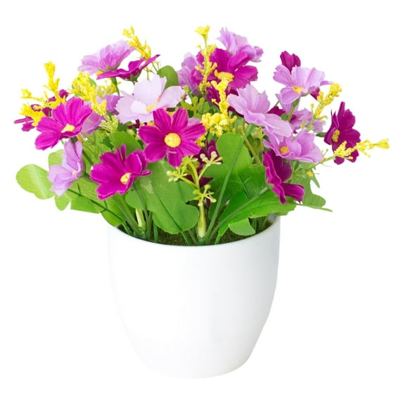 6.3 Inch Realistic Artificial Flowers, PE Fake Flower Pots with Pots, Faux Plants for Home Desk Room Dorm Decor, No Maintenance Needed, White Pot