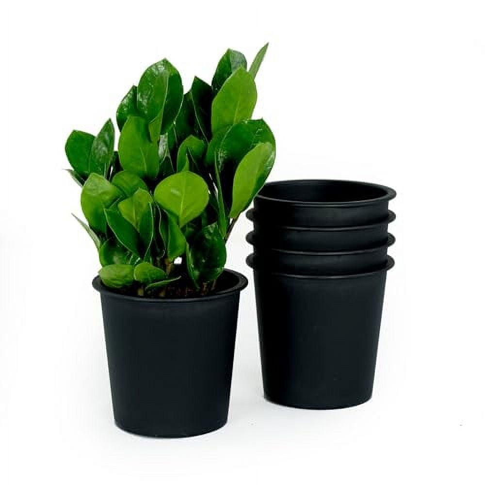 6.3 Inch Round Nursery Plant Pots 5-Pack Plastic Garden Pots with Drainage Hole All-Weather Durable Crack Proof Fade Resistant for Indoor Outdoor Plants