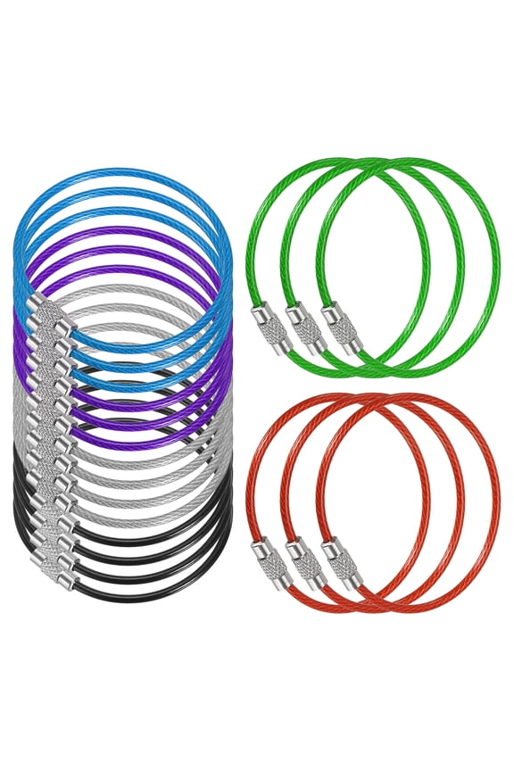 6.3 Inch Stainless Steel Wire Keychain Cable Key Ring Loop, Multicolor, 20 Pack