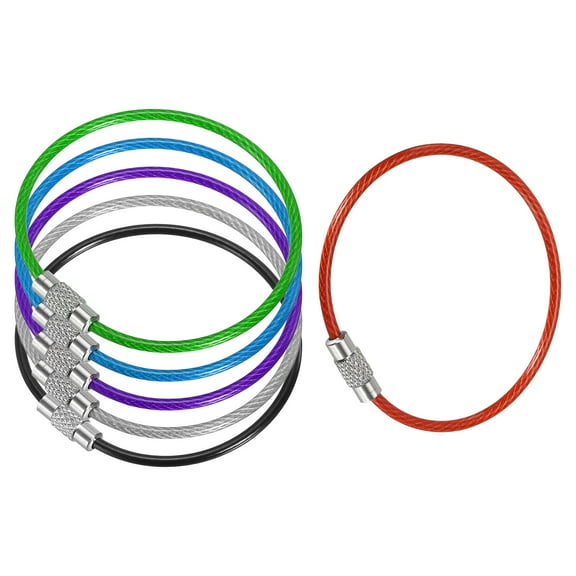 6.3 Inch Stainless Steel Wire Keychain Cable Key Ring Loop, Multicolor, 6 Pack