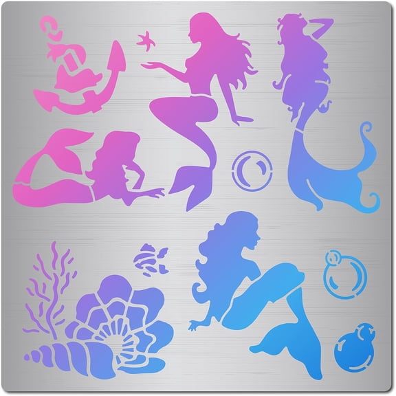 6.3 Inch Stencils Square Metal Fairy Pattern Stencil Decoration Ocean Theme Anchor Conch Template Stainless Steel for Painting on Wood Burning Pyrography Engraving