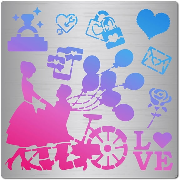 6.3 Inch Valentine's Day Stencils Love Heart Stencils Heart Rose Balloons Love Words Stainless Steel Craft Painting Templates for Wood Burning Engraving Crafting Scrapbook Art Ornate Party DIY