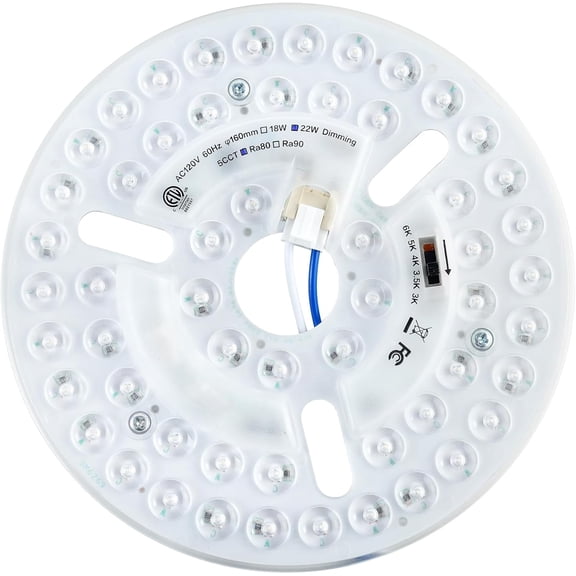 6.3" LED Ceiling Fan Light Retrofit Kit, 22W, 2800LM, Replacement Panel PCB, 5CCT Switch 3000K 3500K 4000K 5000K 6000K, 120V, ETL, CRI90, Dimmable (22, Watts)