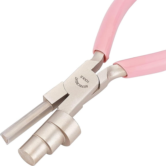 6.3" Large 3 in 1 Wire Looping Pliers with PVC Tubing Bail Making Plier Multi-Step Wrapping Tool Jewelry Looping Forming Pliers for Jewelry Making Supplies Pink DIY Platinum