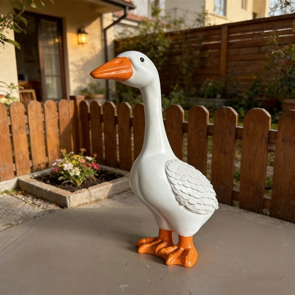6.3" Large Porch White Goose, Realistic Hollow Plastic Garden Goose with Removable Cowboy Hat & Bandana, Stone Base with Sand-Fillable Design for Outdoor Stability