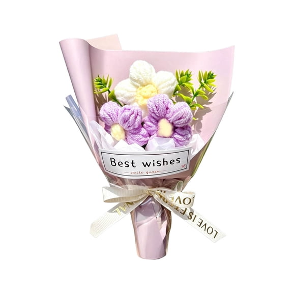 6.3" Mini Handmade Crochet Flower Bouquet, Pre-Wrapped Graduation Birthday Gift - Purple Lavender