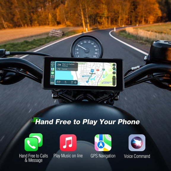 6.3" Motorcycle Touch Screen with Wireless CarPlay & Android Auto, IP67 Waterproof Touchscreen Supports GPS Navigation/Bluetooth Transmission, Light-Sensing Display for Hands-Free Calling & Music