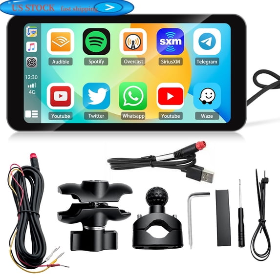 6.3" Motorcycle Touch Screen with Wireless CarPlay & Android Auto, IP67 Waterproof Touchscreen Supports GPS Navigation/Bluetooth Transmission, Light-Sensing Display for Hands-Free Calling & Music