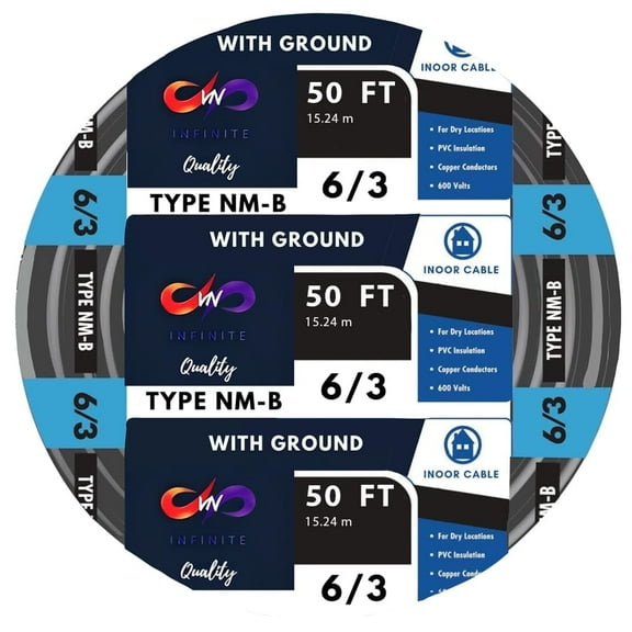 6/3 NM-B Residential Indoor Wire - Non-Metallic - Sheathed Cable Black (50 Ft)