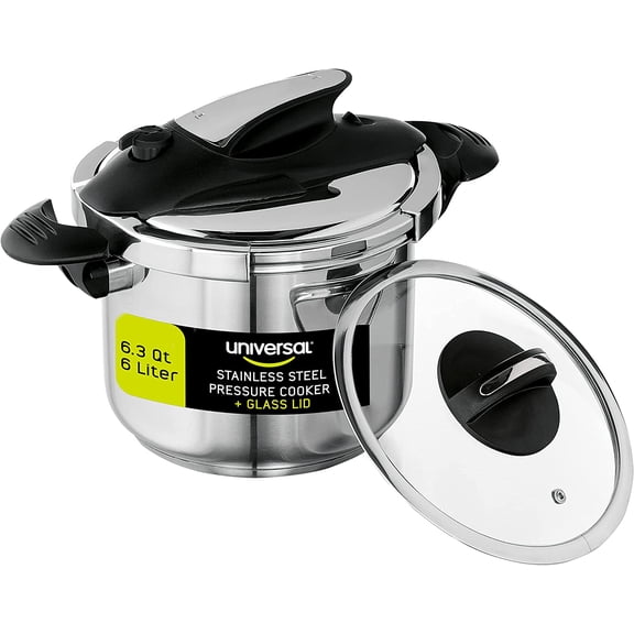 6.3 Quart 6 Liter Stainless Steel Easy Use Pressure Cooker Extra Glass Lid Induction Compatible Pressure Cooker Multipurpose Pot 7 Servings