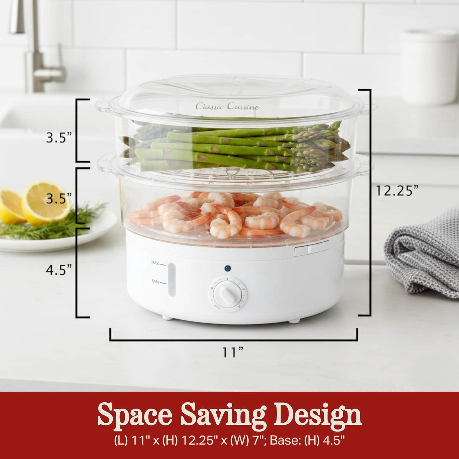 6.3 Quart Electric Vegetable Steamer Rice Cooker with Timer for Healthy Cooking