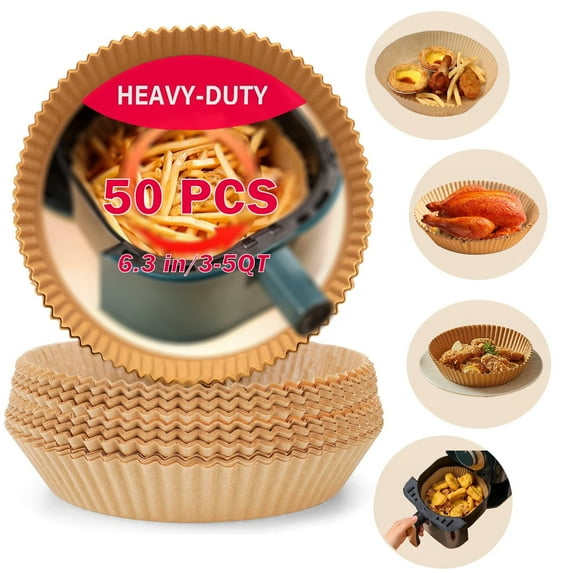 6.3” Round Air Fryer Liners, Disposable Non-Stick Heat-Resistant Parchment Paper, 50 Pcs