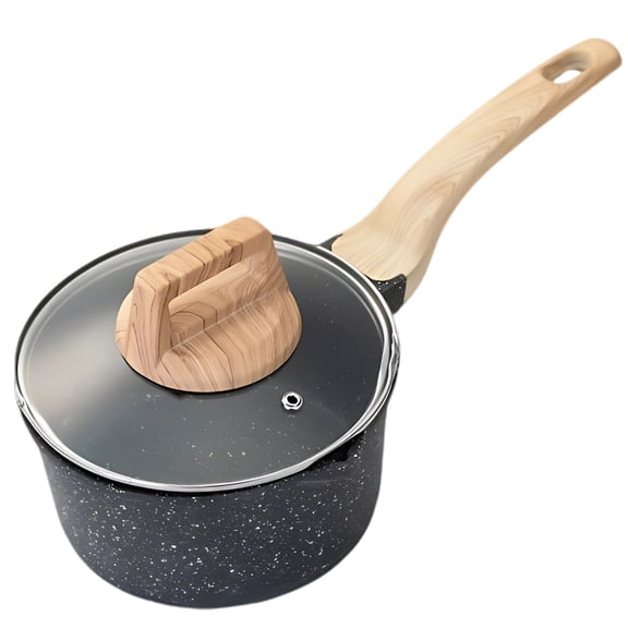 6.3 in Non Stick Pot with Lid, Granite Nonstick Coating Milk Pan, Small Cooking Pot with Wood Handle, Compatible with Induction Cooker, Gas Stove