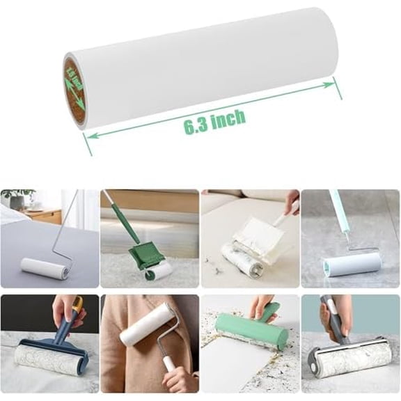 6.3 inch Lint Roller Refills Only, Extra Sticky Lint Remover Refills for Pet Hair Sticky Roller Refill Adhesive Tape Easy Peel 60 Sheets per Roll, Pack of 5, Total 300 Sheets (6.3'' Wide)