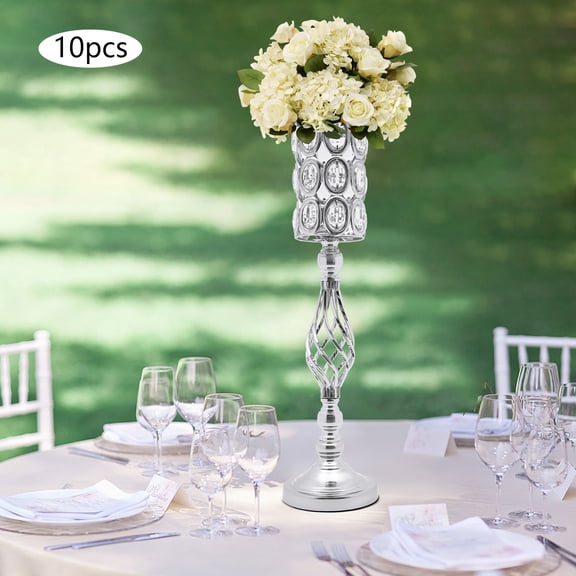 6.3-inch Round Base Silver Elegant Wedding Flower Vases, 10Pcs Flower Vases for Centerpieces, Wedding Vase for Tables