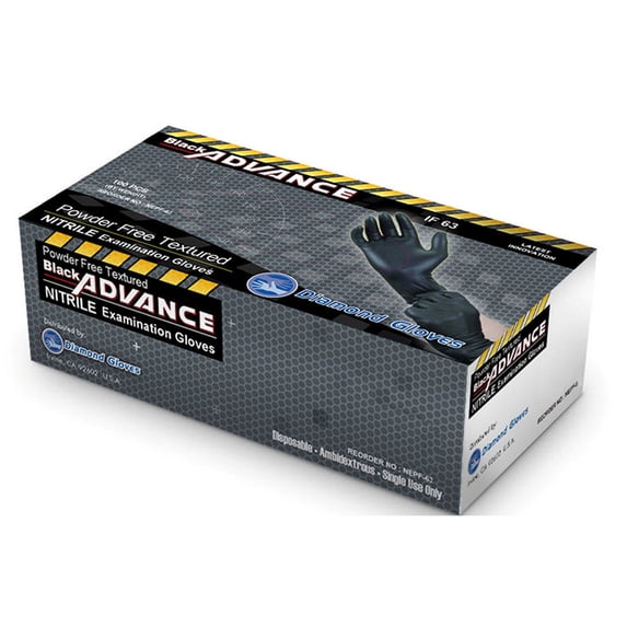 6.3 mil Diamond Gloves Black Advance Nitrile Examination Powder-Free Gloves, Heavy Duty, Large, 100 Count - Size XL