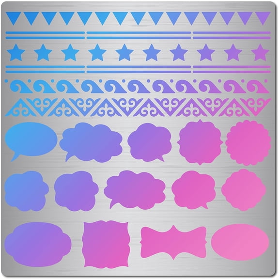 6.3 x 6.3 Metal Geometric Stencils Ocean Wave Sea Waves Stainless Steel Cutting Dies Stencils Straight Line Border Template Triangle Pentacle Dialog Stencil for Diary Wood Carving Drawing for DIY