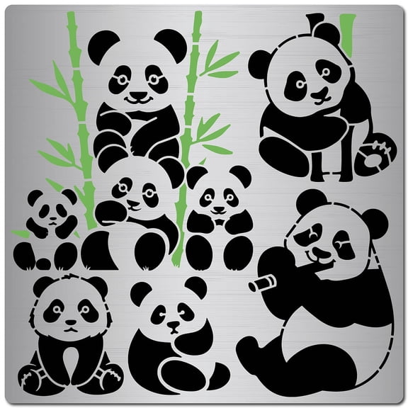 6.3 x 6.3 Panda Bear Stencil Bamboo Drawing Stencils Bookmark Reusable Animal Pandas Stainless Steel Templates