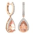 thumbnail image 1 of 6.30 Carat (ctw) 18K Rose Gold Pear Cut Morganite & Round Cut White Diamond Ladies Dangling Drop Earrings, 1 of 1