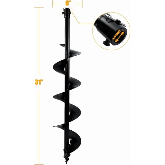 6" × 31" Auger Bit for Earth Auger, Digger Post Holes Replacement Earth Digger Planting Drill Bit, Garden Tools Spiral Hole Drill Planter for Bulb Planting, Fence Post, Umbrella Holes