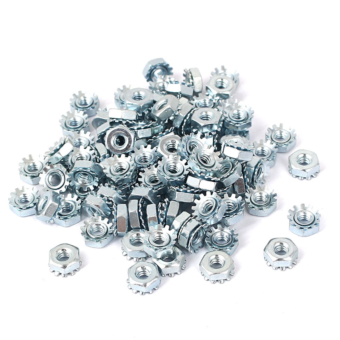 Uxcell External Tooth Lock Nuts - 50pcs 8#-32 Zinc Plated Keps Nuts, Hex Size 9mm, Silver Tone