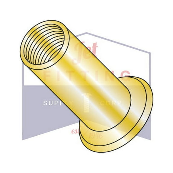 6-32 Large Flange Blind Threaded Inserts, Flat Head, Non-Ribbed, Open End, 1008-1010 Low Carbon Steel, Zinc Yellow Dichromate Plating (Quantity: 1000) Full Size: 6-32-.120