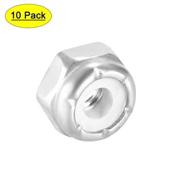 6#-32 Nylon Insert Hex Lock Nuts, 304 Stainless Steel, 10 Pcs