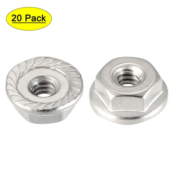 #6-32 Serrated Flange Hex Lock Nuts, Stainless Steel 304, 20 Pcs