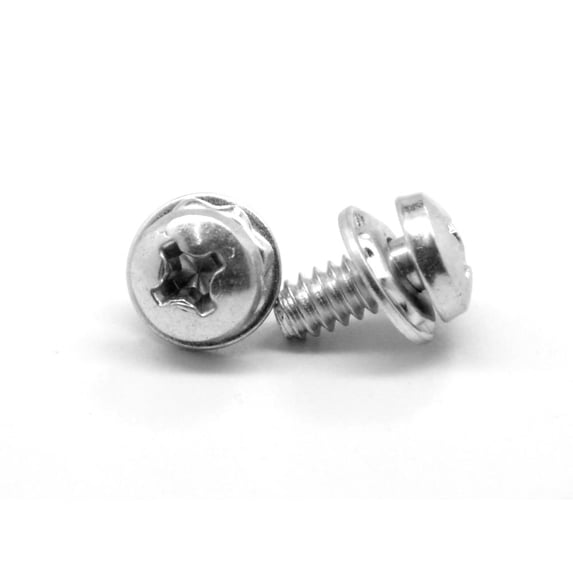 #6-32 x 1/4 Coarse Thread Machine Screw SEMS Phillips Pan Head Square Cone Washer Low Carbon Steel Zinc Plated Pk 1000