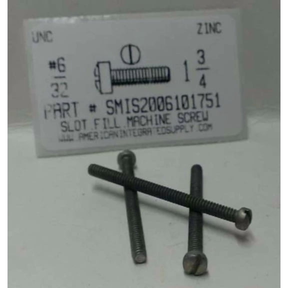 #6-32X1-3/4 Fillister Head Slotted Machine Screws Steel Dull Zinc Plated (25)