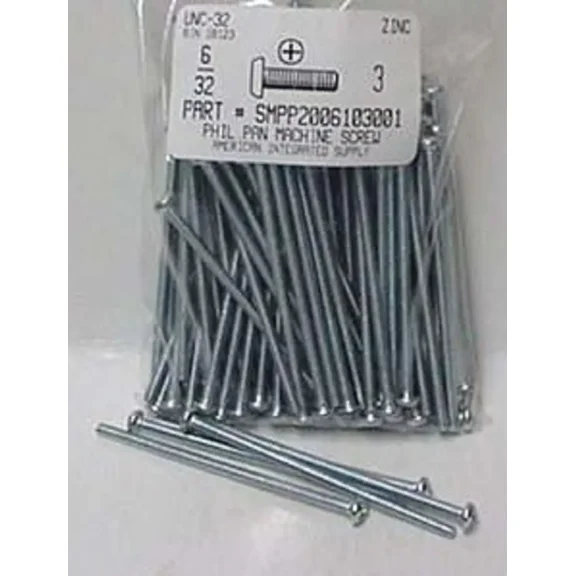 #6-32X3 Pan Head Phillips Machine Screws Steel Zinc Plated (40)