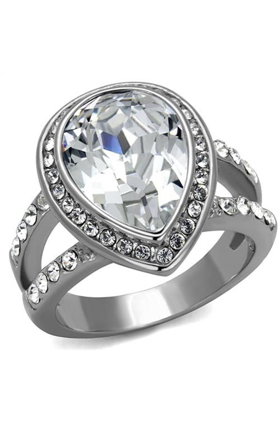 6.34 Ct Pear Cut Crystal Stainless Steel Halo Engagement Ring Women's Size 8